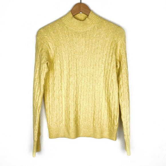 J. Crew Soft Wool Blend Butter Yellow Cable Knit Mock Neck Sweater size small - Picture 1 of 5
